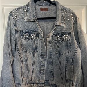 Umgee Light Blue Denim Jacket with Pearl Accents